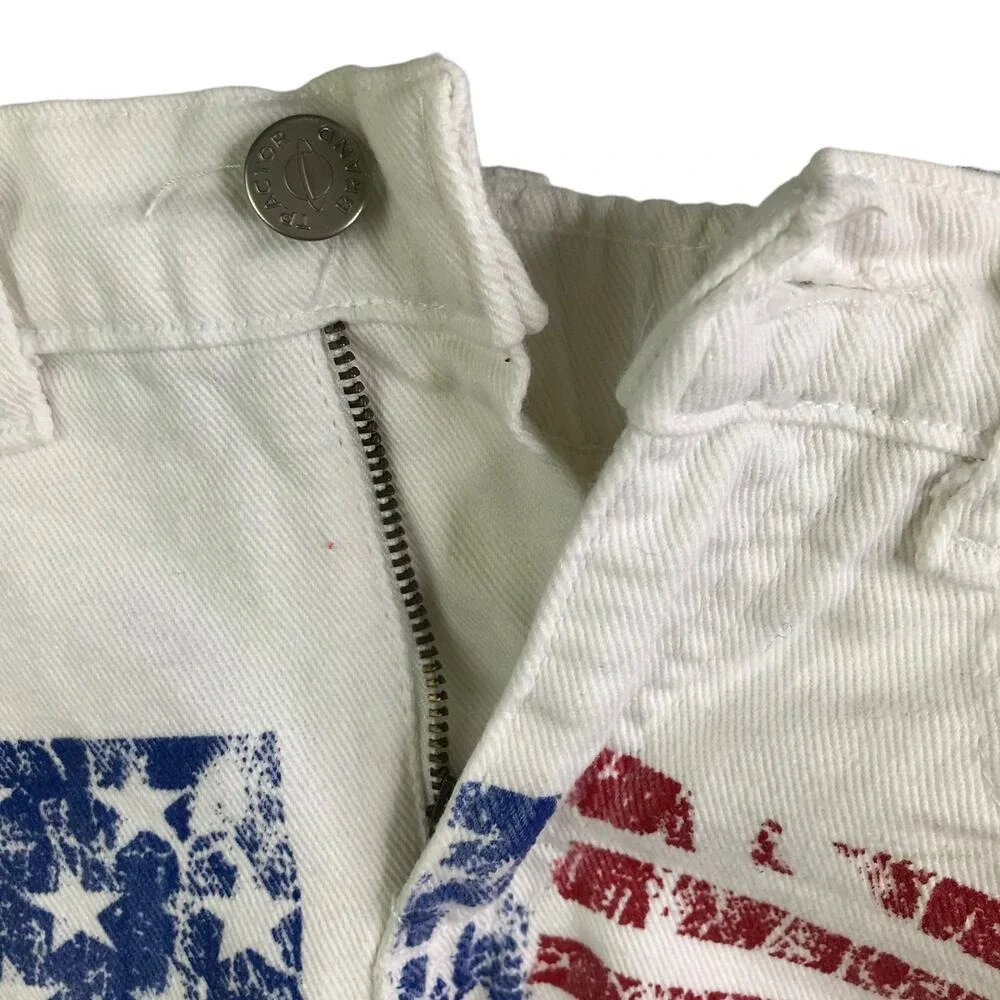 Tractor Girls White Denim Shorts Sz 6 American‎ Flag Frayed Cotton Patriotic USA
